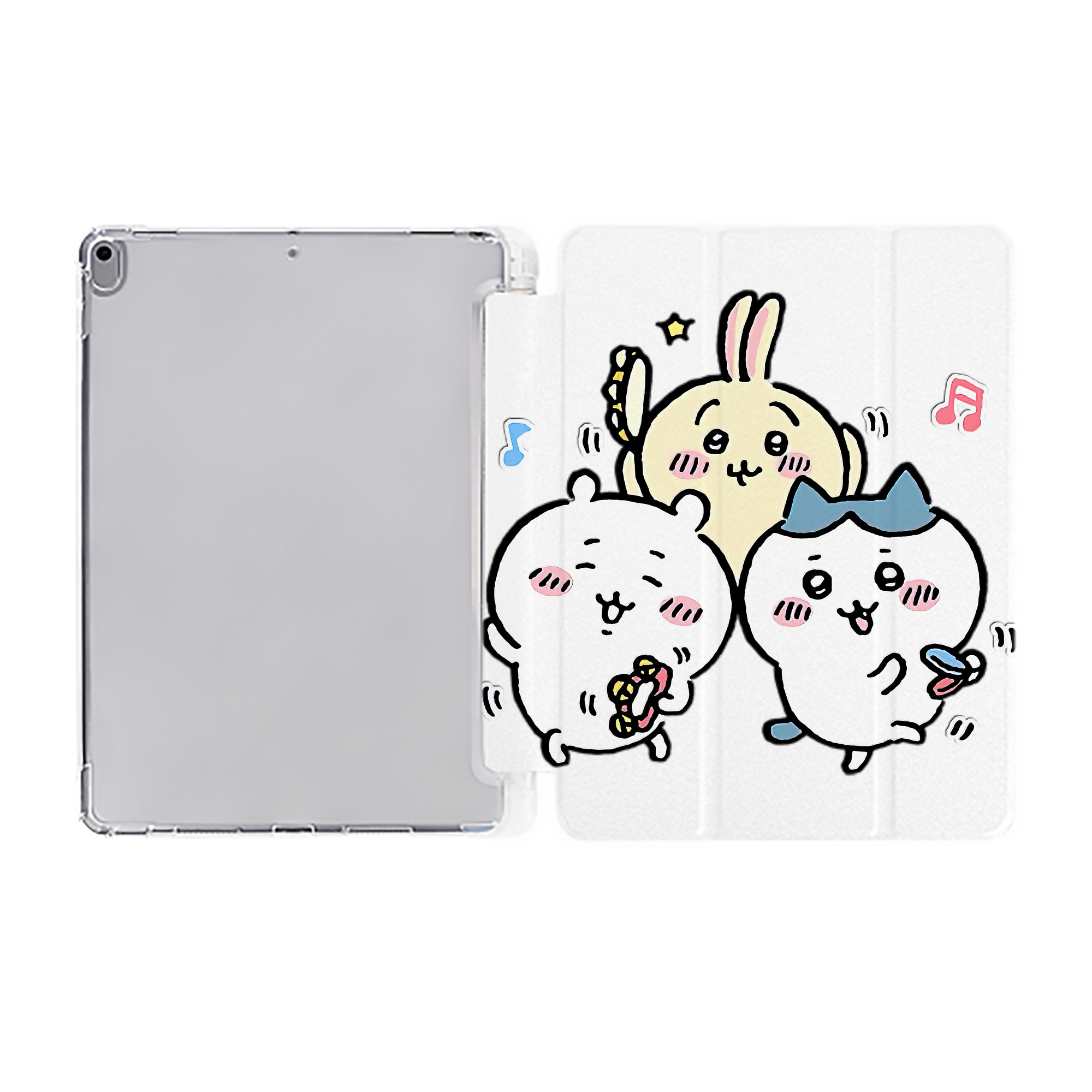 （画像用） ちいかわ ハチワレ Chii-kawa hachiware IPad ケース ペン収納付き 三つ折りスタンド PUレザー×シリコン 対応機種9.5/10.5/10.9インチ